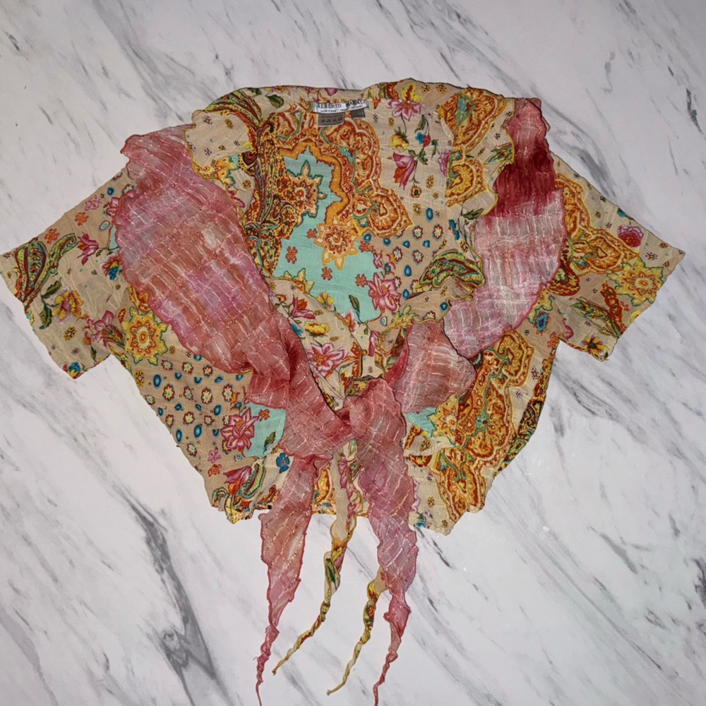Floral Paisley Scarf with Ruffled Edges